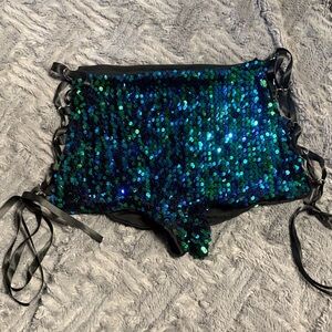 SHEIN Black and Blue Sequin Women's Shorts